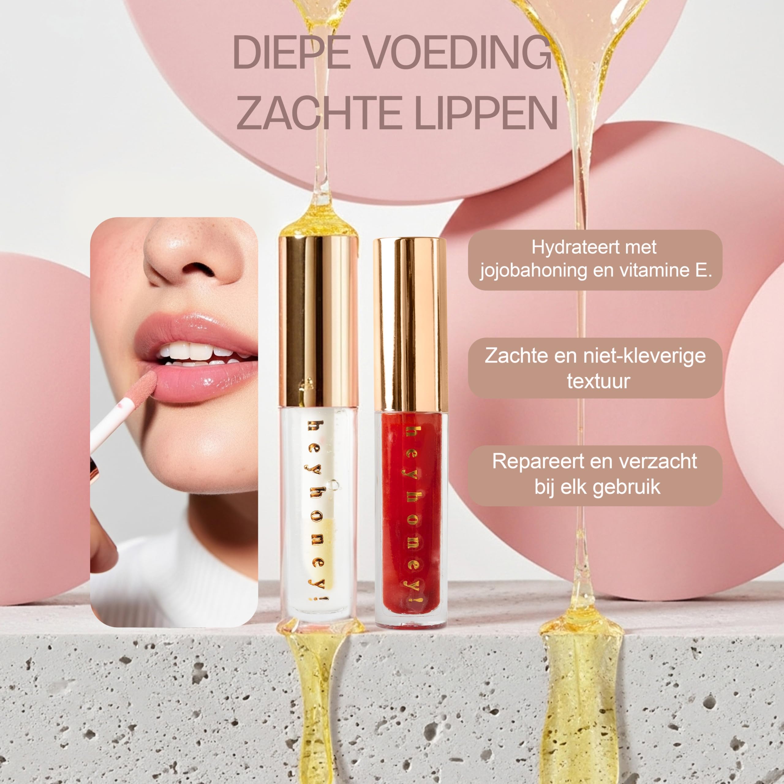 Duo Labbra rosse lucide – HeyHoney Miele Lip Plumping & Siero nutriente (10 ml) + HeyHoney - Olio per labbra colorato di anguria con acido ialuronico, oli vegetali e SPF (10 ml)