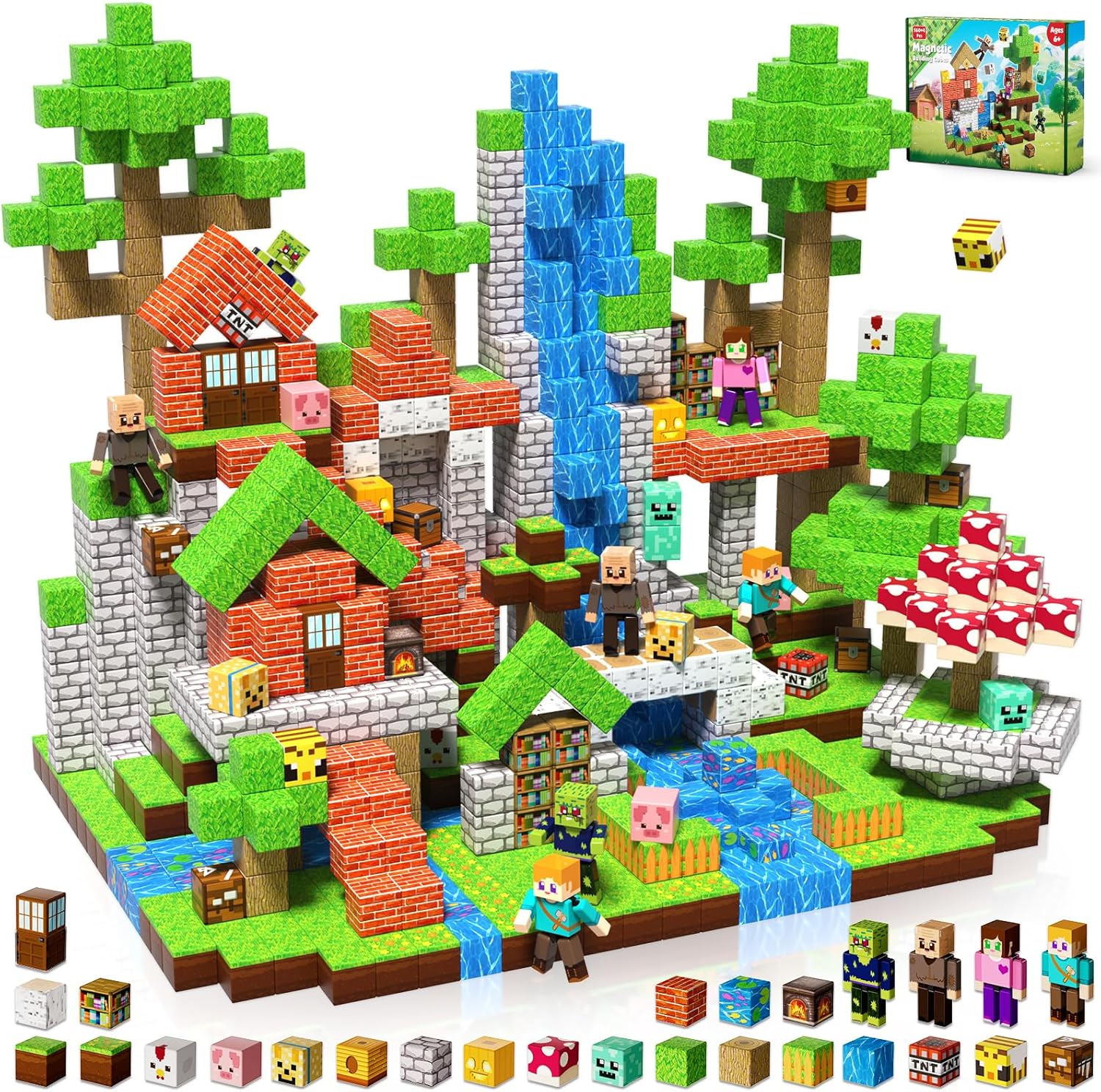 Magnetic Blocks - 164PCS Magnetic Building Blocks Cubes, Magnet Toys for Kids Age 3+, Toy Building Set for Kids, Magnets Stacking Construction Toys Easter Birthday Gifts for Boys Girls Age 4-8, 8-12