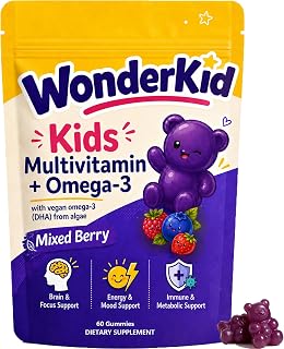 WonderkidVitamin Gummies, Kids Multivitamin + Omega-3, 60 Count | Supports Cognitive Function, Immune & Metabolic, Energy & Mood, with Vitamins, Folate, Iron, Zinc, Pantothenic Acid