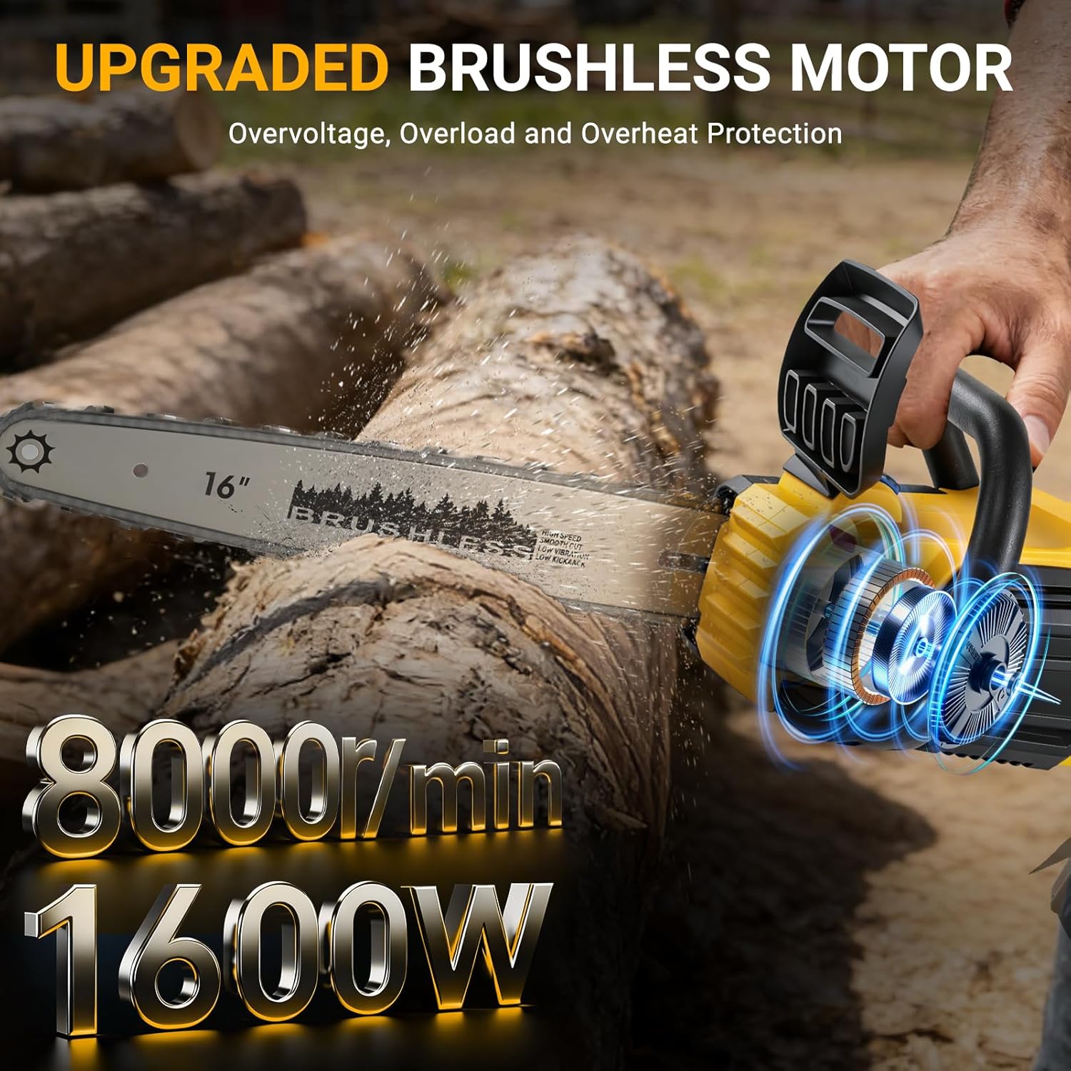 40V 16 Inch Brushless Cordless Chainsaw, Dual 20V Battery Powered Electric Chain Saw for Dewalt 20V MAX (Battery Not Included), Auto Oiler & Tool-Free Tension for Wood Cutting & Tree Trimming