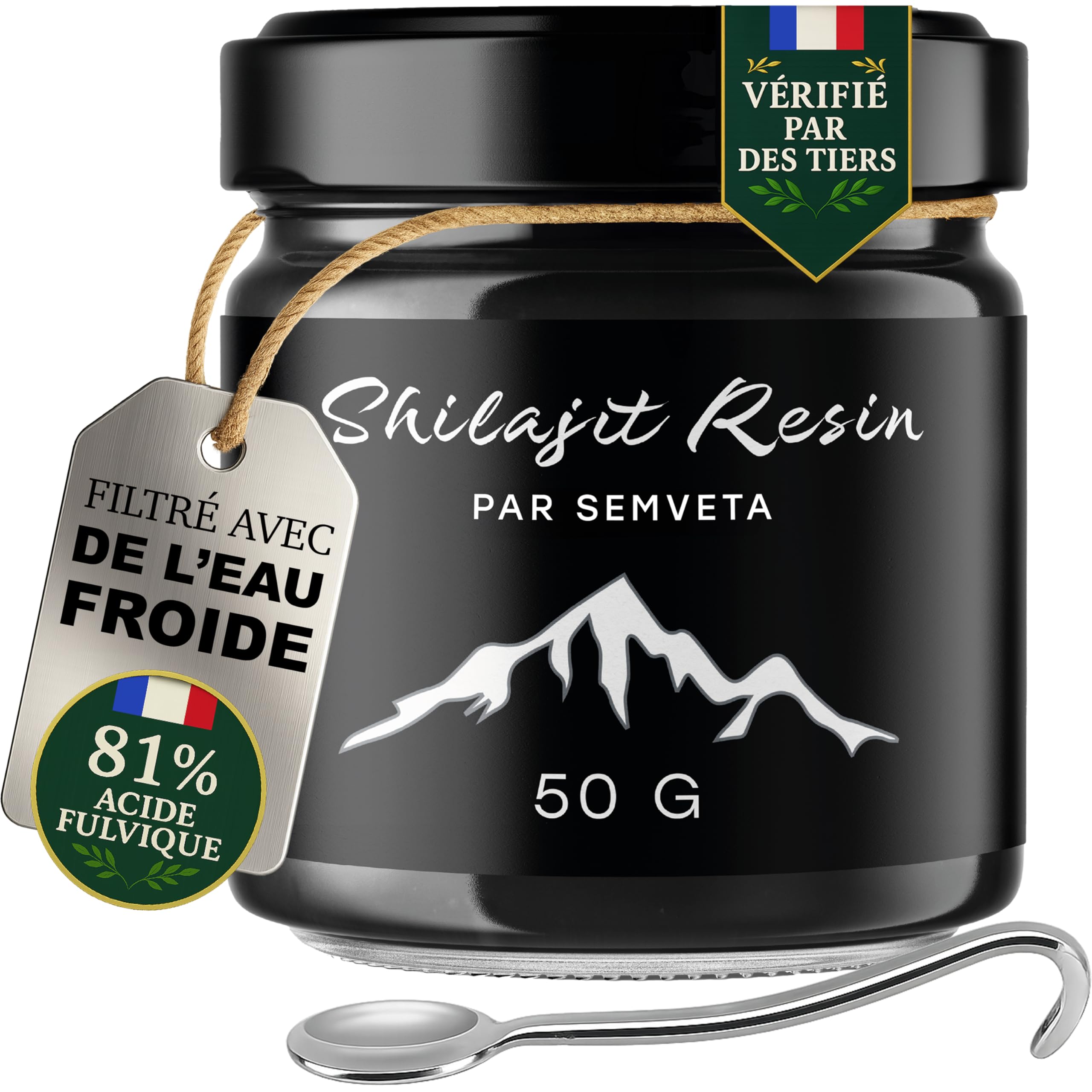 Semveta Résine de Shilajit d'Altai Pure - 50g - Résine Nutritive de Montagne - Minéraux Traces, Acide Fulvique - Approvisionnement 6 Mois
