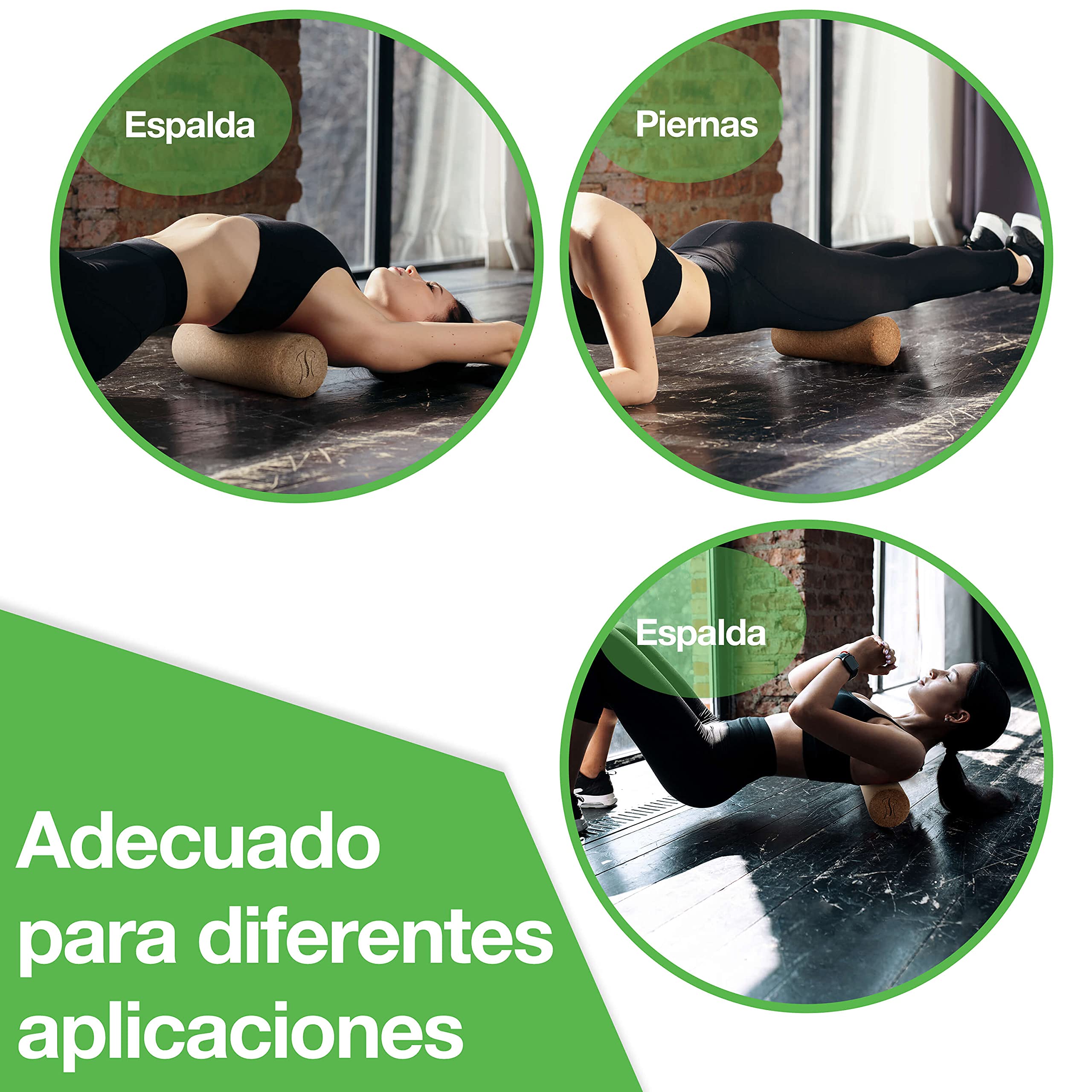 BACKLAXX ® Set de Rodillos Fasciales de Corcho | Rodillo Masaje Muscular para Espalda y Columna Vertebral | Sin Sustancias Nocivas | Antibacteriano | Incluye Vídeos de Uso