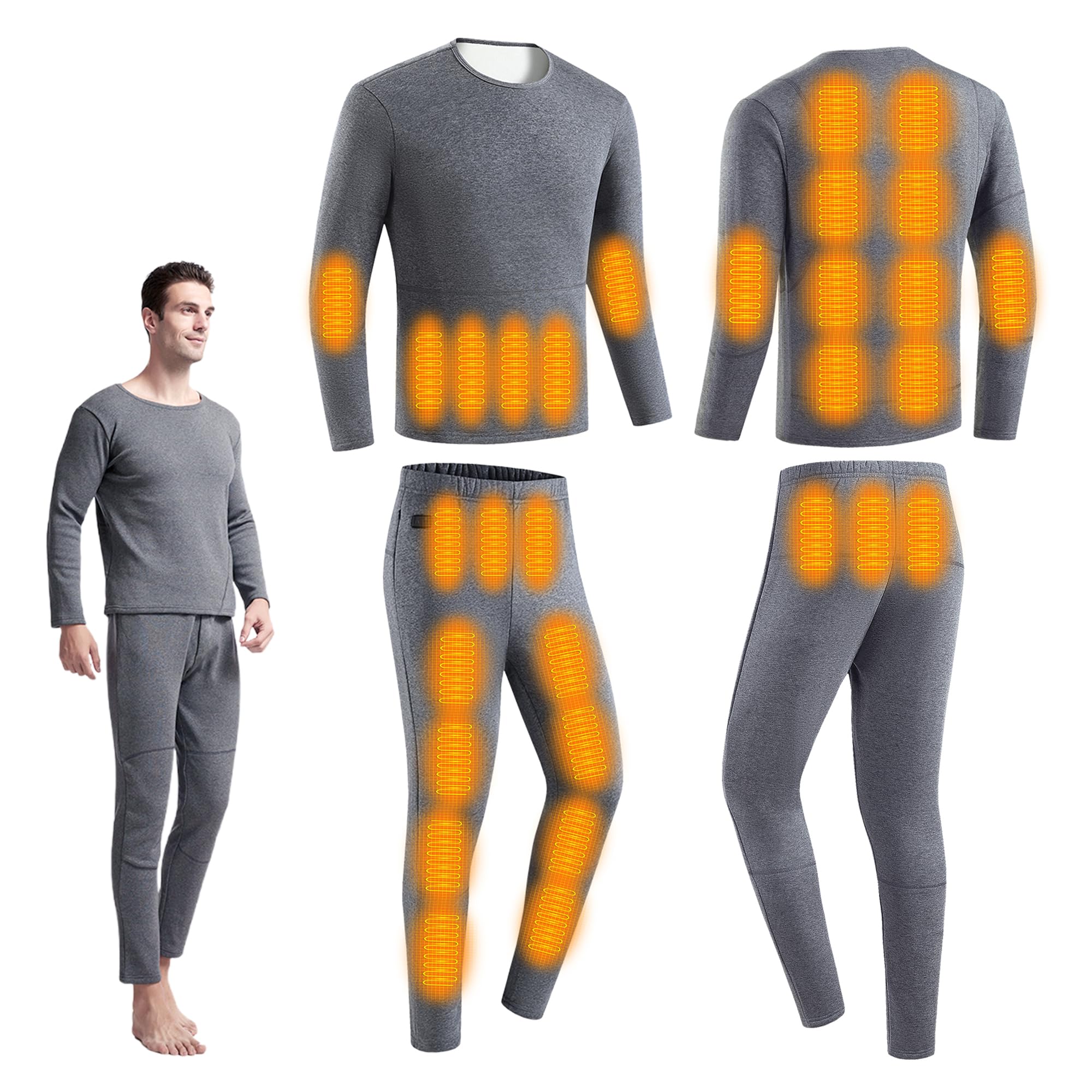 Ropa Interior Térmica para Hombres, Conjunto De Calzoncillos Largos Eléctricos con 30 Zonas De Calefacción para Caza, Motocicleta Y Trabajo