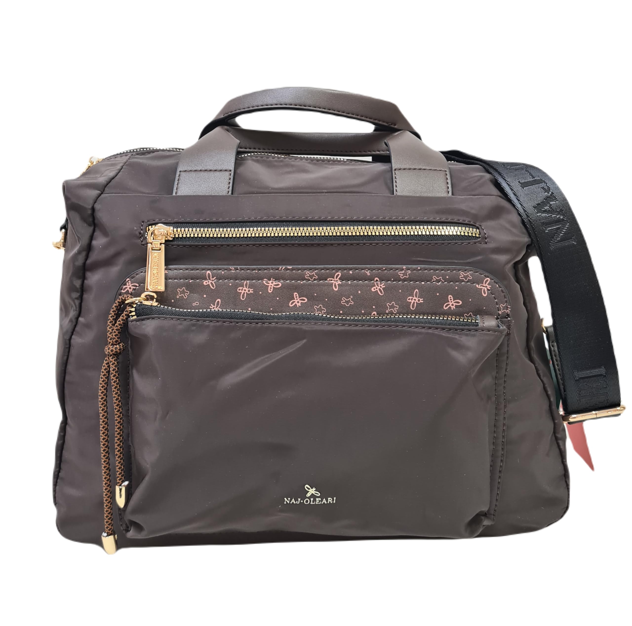 NAJ-OLEARI Borsa Donna In Nylon Cartella Multitasche Portadocumenti Multiuso ART. 61834 Prodotto Realizzato con 100% Nylon Riciclato (CIOCCOLATO)