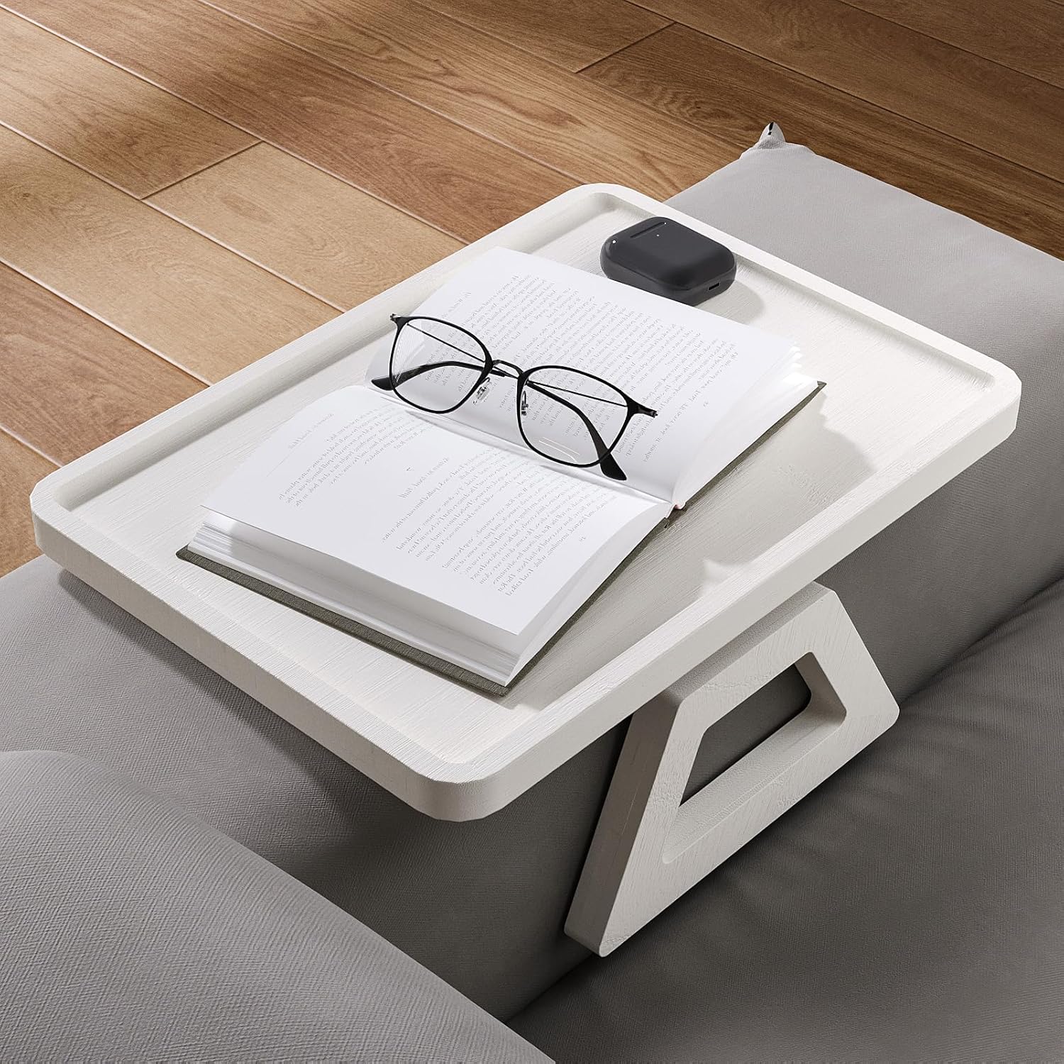 Couch Arm Tray,Bamboo Folding Sofa Tray,Sofa Armrest Trays Clip-On Couch Desk for Drinks,Snacks,Phone,Remote Control（White）