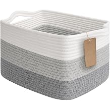 TIMEYARD Woven Storage Basket, Cotton Rope Baby Laundry Basket for Toy Storage, Rectangle Stylish Gift Baskets with Handles, Decorative Clothes Organizer for Bedroom, 33 x 25.4 x 22.9 cm