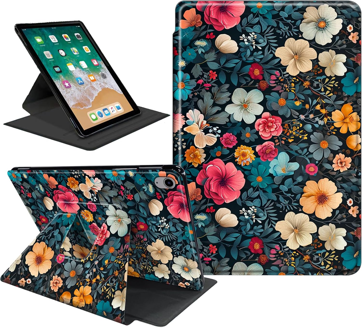 Rotating Case for iPad mini 7 A17 Pro 7th Generation (2024)/ iPad mini 6 6th Gen (2021) 8.3 inch Tablet,PU Lether 360 Degree Swivel Stand Cover W/Auto Sleep Wake-Florals Colorful