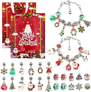 Girls Advent Calendar 2023, Advent Calendar, Christmas Countdown Calendar Bracelet Making Kit, Bracelets for Womens Jewellery Christmas Gifts with 22 Charms and 2 Bracelets for Kids Girls Adults (red)