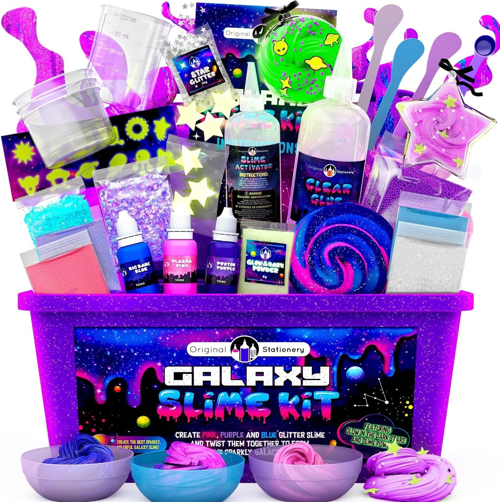 Original Stationery Galaxy Slime Kit for Kids Ages 8–12, DIY Space Slime Set with Glow-in-The-Dark Stickers & Galactic Glitter, Fun Cosmic Craft for Creative Play, Birthday Gift for Boys & Girls