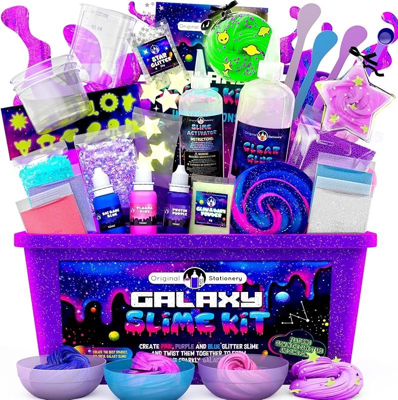 Galaxy Slime Kit para niños de 8 a 12 años, juego de bricolaje Space Slime con pegatinas que brillan en la oscuridad y purpurina galáctica, divertida artesanía cósmica para juegos creativos, regalo de cumpleaños para niños y niñas