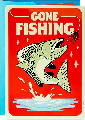 Hallmark Tarjeta del día del padre con letrero de hojalata extraíble (pesca ida)