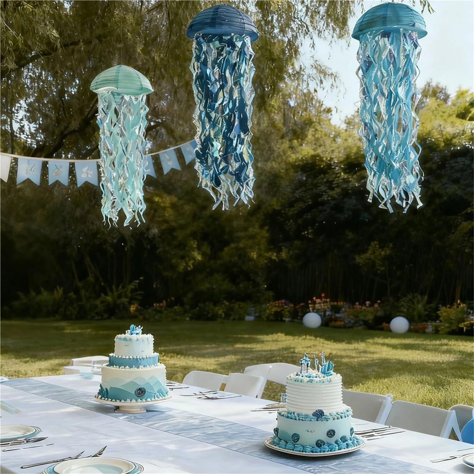 Lanterne di Carta Blu Meduse da 12 Pezzi per Le Feste | Under The Sea Sirena Decorazioni for feste di compleanno Lanterne sospese for doccia nautica