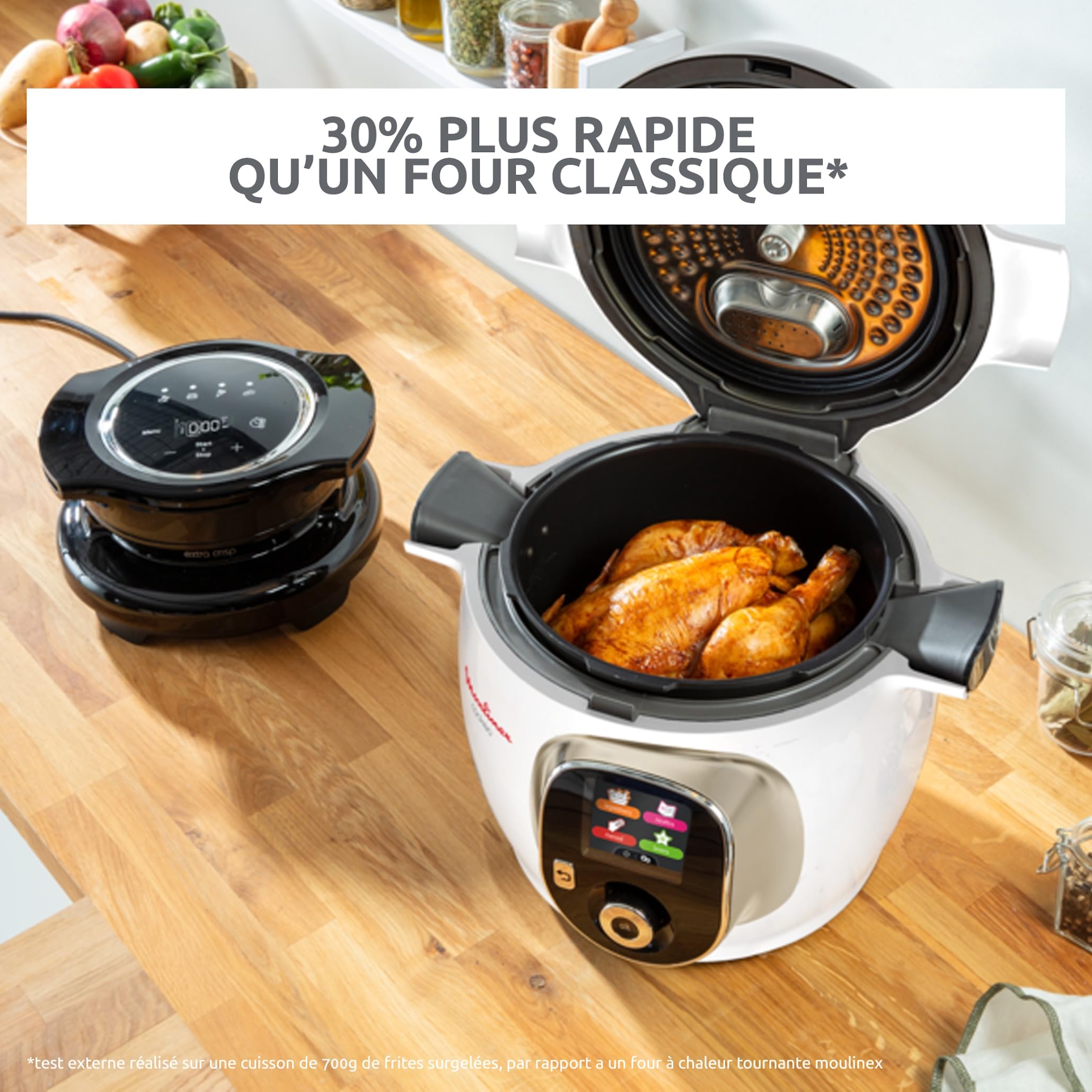 Moulinex Extra Crisp Cookeo, Couvercle air fryer, Recettes croustillantes, Cuisson sans huile, 4 programmes, Température réglable, Compatible avec les Cookeo 6 L, Noir EZ150800