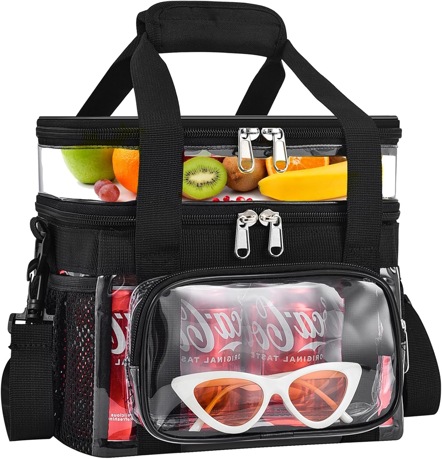 Busiuw Double -Deck Clear Lunch Bag for Work with Adjustable Shoulder Strap and Top Compartment for Work, Picnic, Beach, School