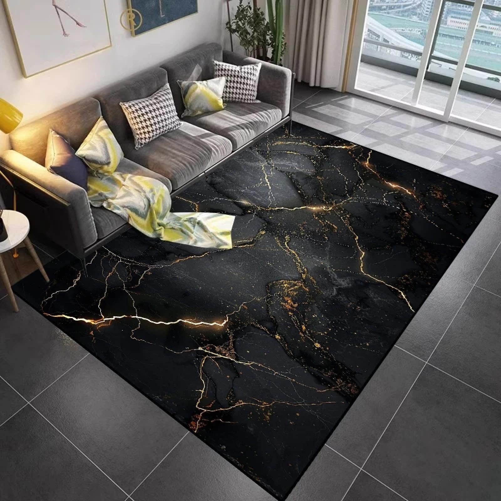 Lavable tapis de salon de luxe moderne en marbre pour entrée et maison