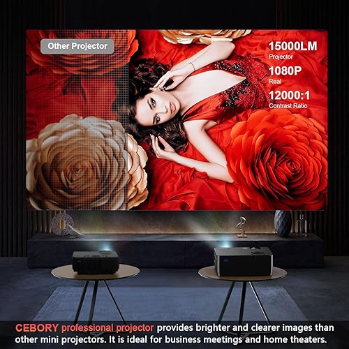 Miniatura 3 de Proyector 5G WiFi Bluetooth nativo 1080P pantalla de proyector y bolsa de transporte incluidas, proyector de película CEBORY 15000LM Full HD,