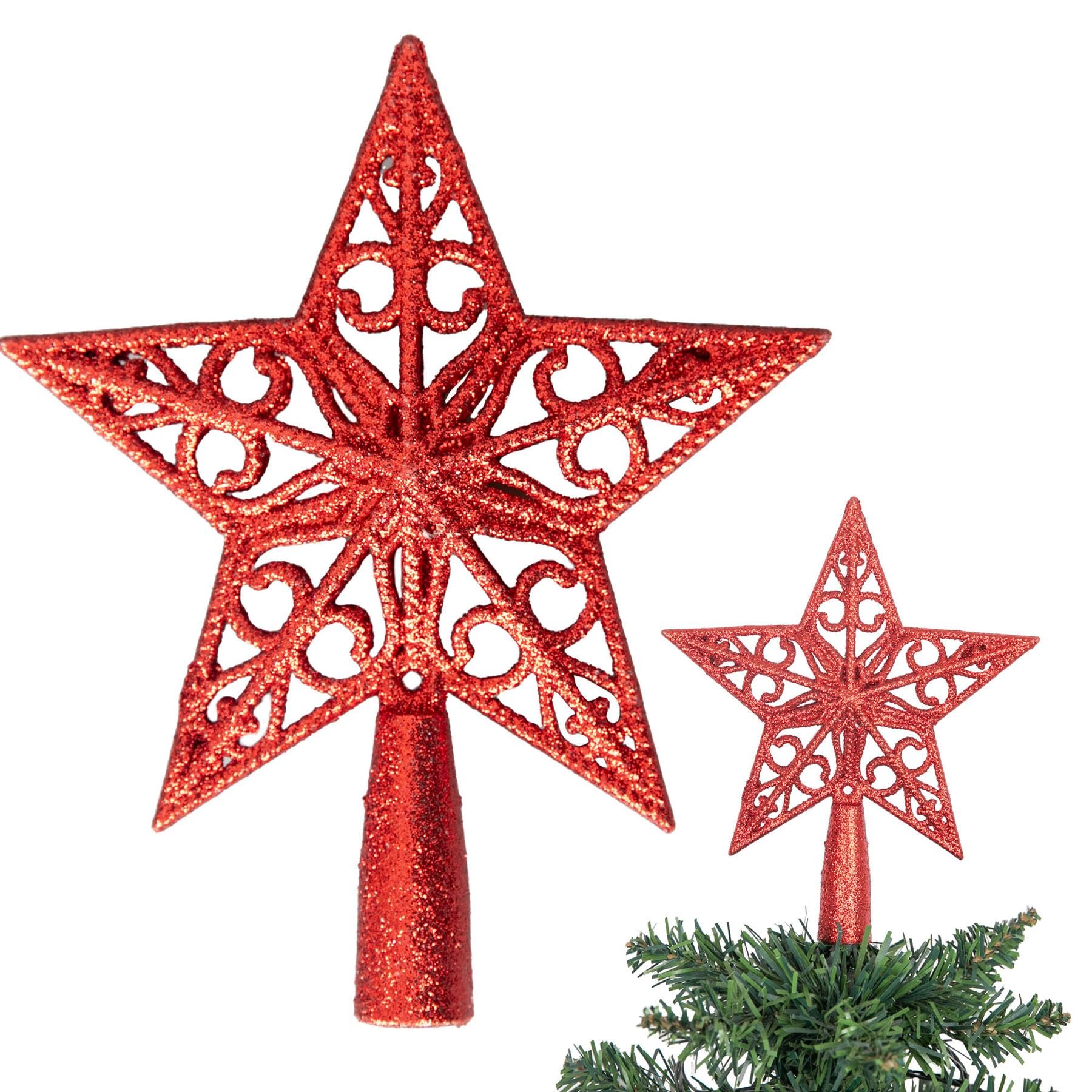 14.5cm Red Glitter Star Christmas Tree Topper Shatterproof for Christmas Tree Decorations Xmas Treetop Tree Crown Holiday Ornament