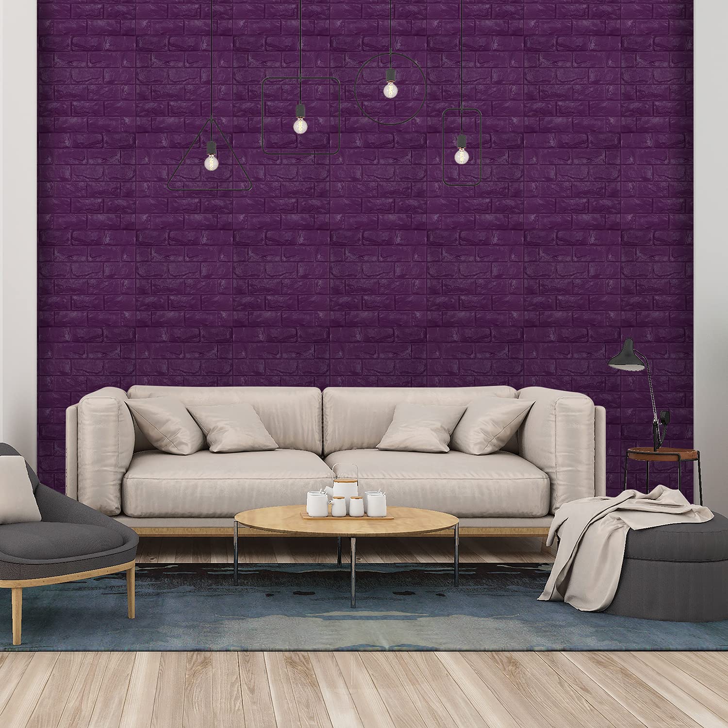 Paneles de pared 3D para despegar y pegar, papel tapiz de espuma de ladrillo sintético, autoadhesivos, paneles de pared de piedra sintética (30 unidades, morado)