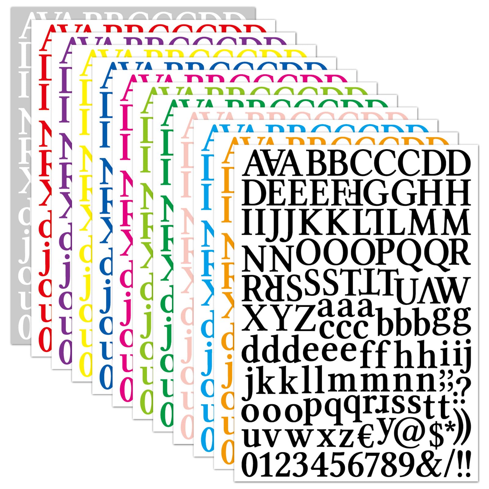 Yupeiukli 12 Sheets Letter Number Stickers, Multicolour Alphabets Number Stickers For Sign, Scrapbooking, And Decoration