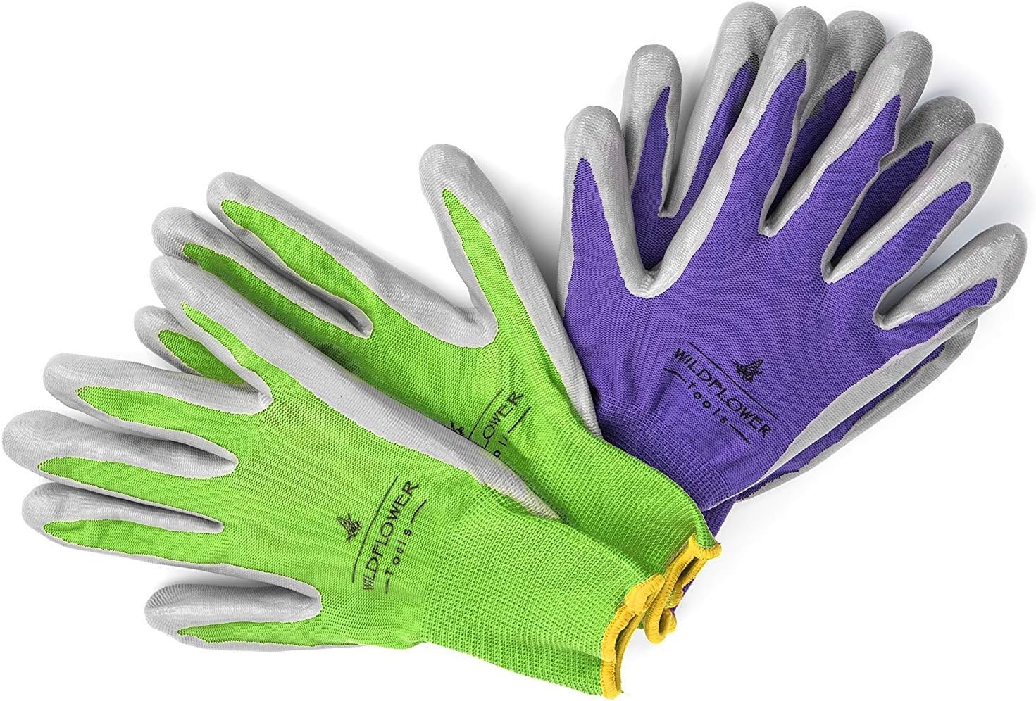 WILDFLOWER Tools Gardening Gloves for Women and Men - Nitrile Coating for Protection (Medium, Purple Pair/Green Pair with White Cuff Hem) : Patio, Lawn & Garden