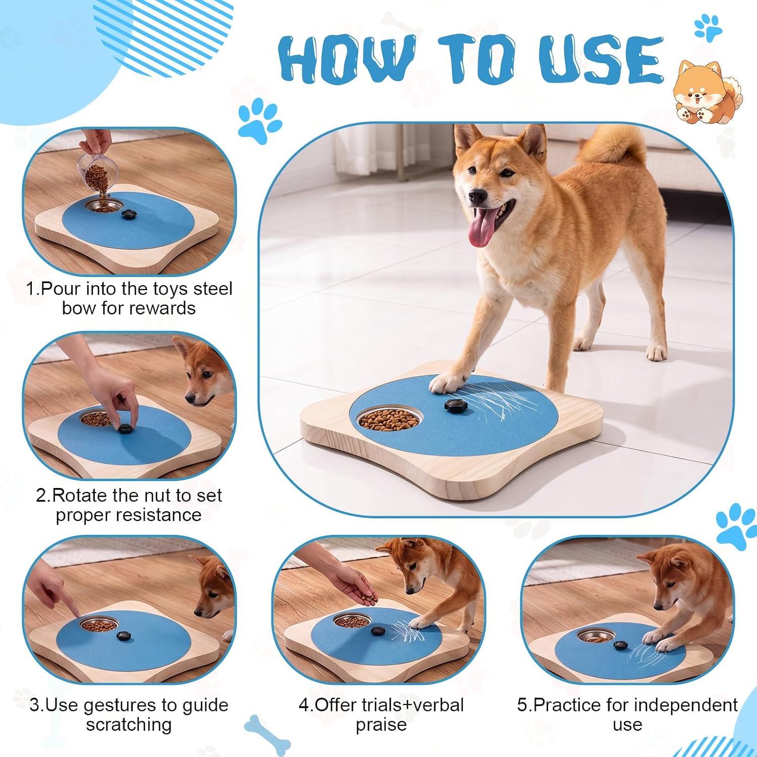 Dog Nail Scratch Board with 6 Stainless Steel Treat Bowls image 3