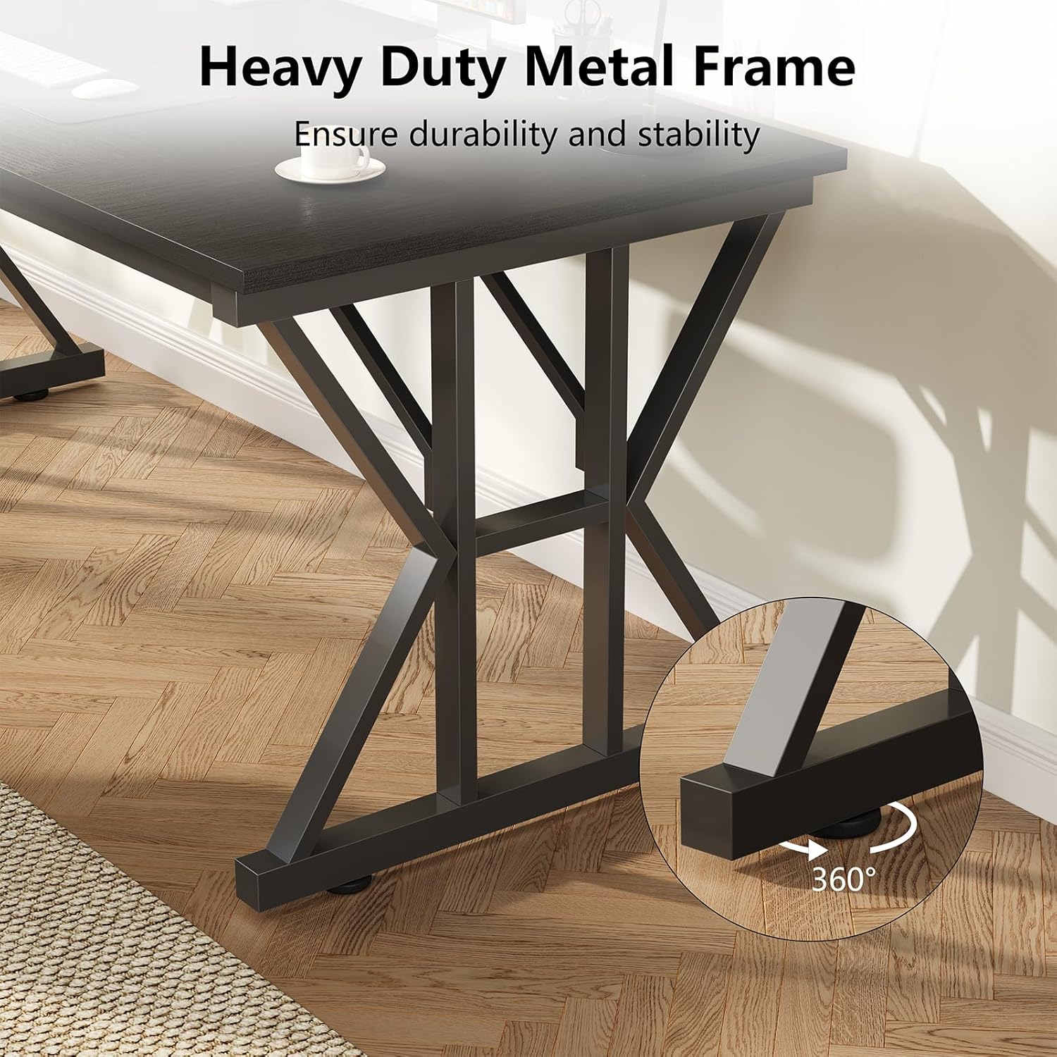 TVU 63-Inch Executive Desk, Large Office Desk with Thicken Frame, Computer Desk Modern Simple Desk for Home Office, Black