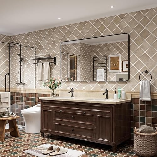 Miniatura 9 de Wanzvisk Espejos con marco dorado para baño, espejo rectangular de 36 x 36 pulgadas para pared, espejo de tocador dorado mate con vidrio templado,