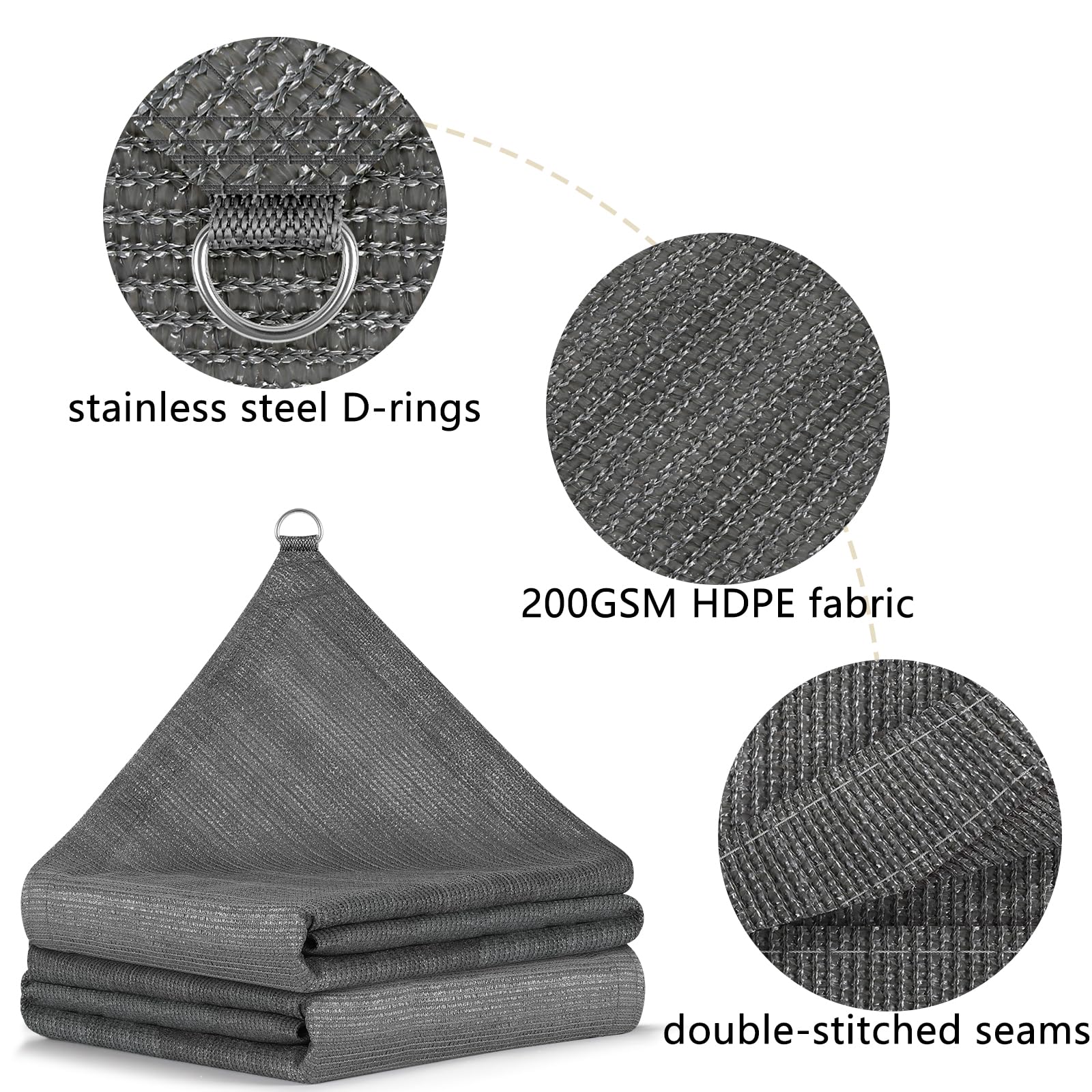 90% 3 x 9 m Rete Ombreggiante Esterno con Anelli a D | Tela Ombreggiante per Esterno, Patio, Pergola, Giardino, Cortile, Terrazzo, Portico, Grigio