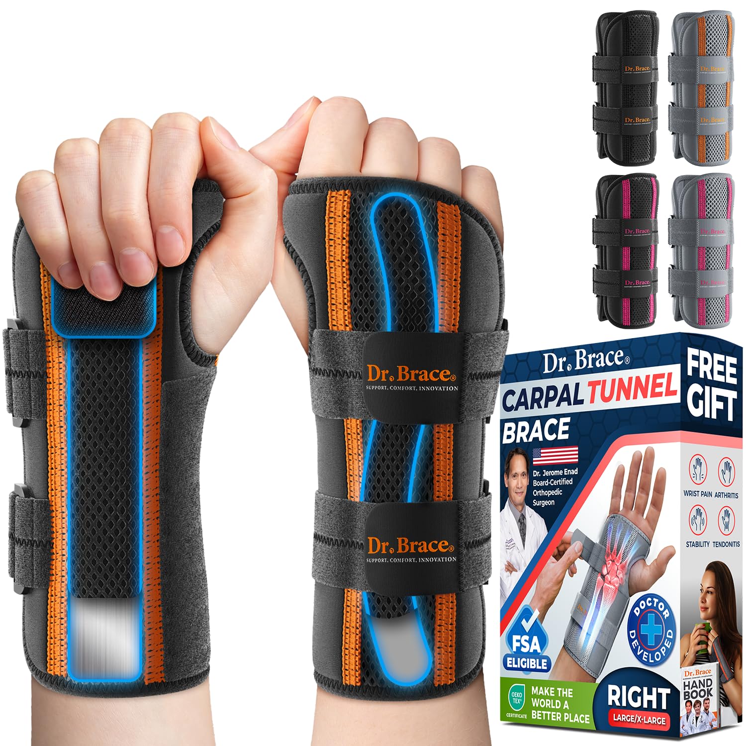 DR. BRACE Adjustable Wrist Brace Night Support for Carpal Tunnel, FSA & HSA Eligible, Doctor Developed, Upgraded with Double Splint & Therapeutic Cushion, Hand Brace for Pain Relief, Injuries, Sprains (S/M Right Hand, Black) — view 13