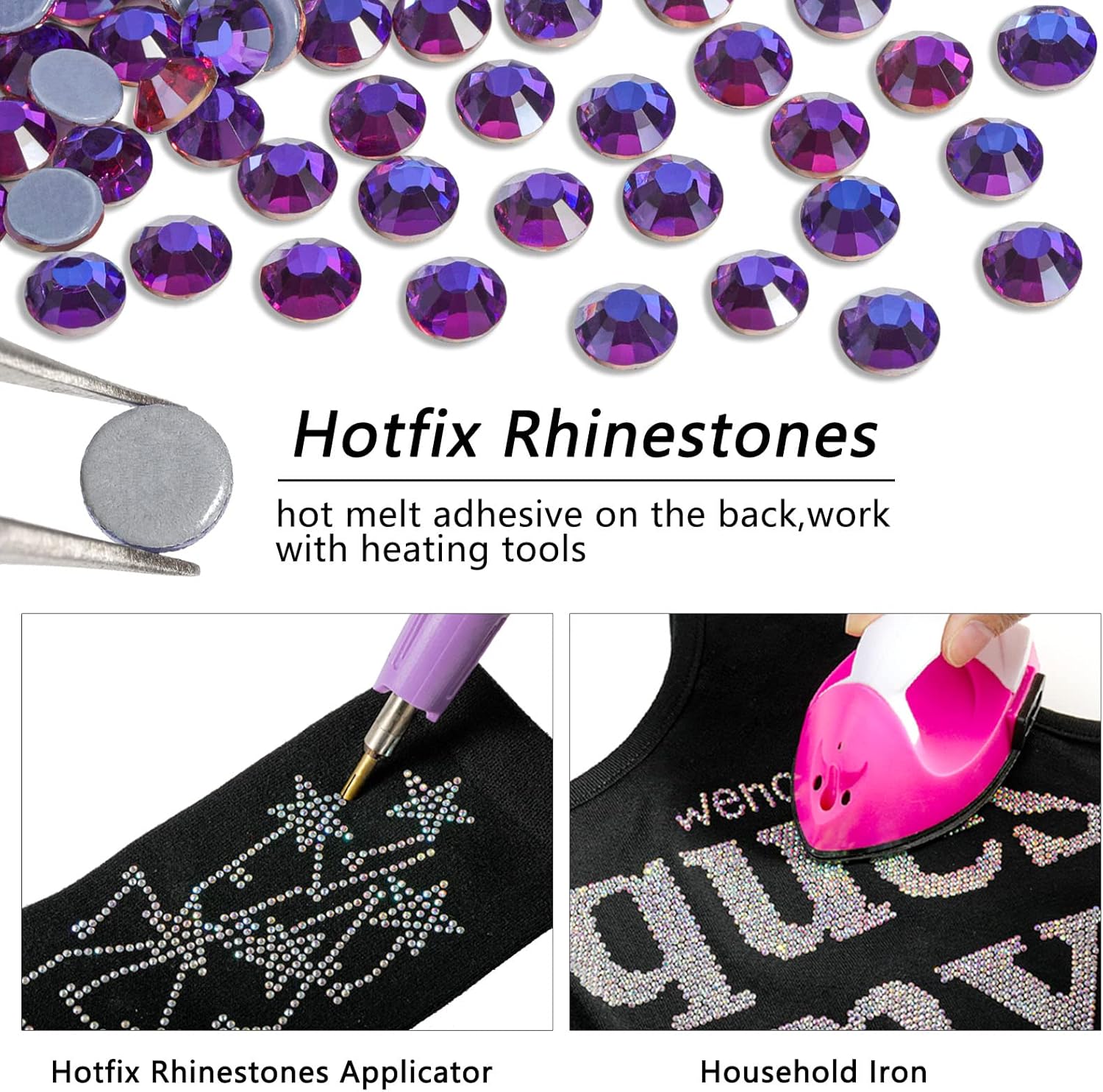 Beadsland Hotfix Rhinestones Bulk, 14400pcs Purple Hot Fix Rhinestones for Crafts Clothes DIY Decoration, Purple Velvet, SS10, 2.7-2.9mm