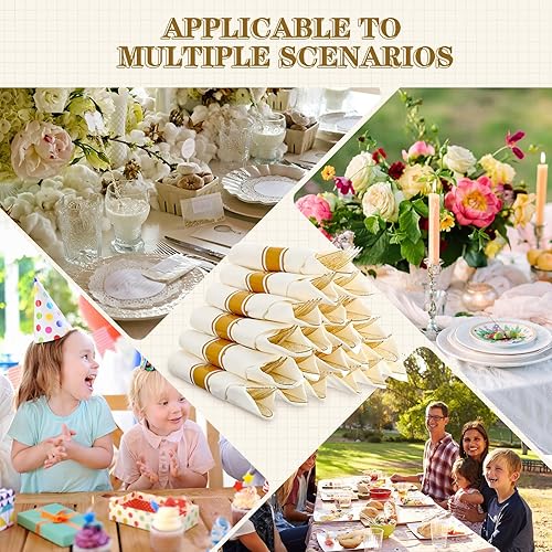 Miniatura 6 de Zubebe Juego de 100 cubiertos preenrollados desechables de plástico con servilletas, utensilios desechables, incluye tenedores, cuchillos, cucharas,