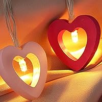 Vista 4 de Mudder Guirnalda de luces de hadas para el día de San Valentín, 10 pies, 20 luces LED de madera con forma de corazón rojo y rosa para San Valentín