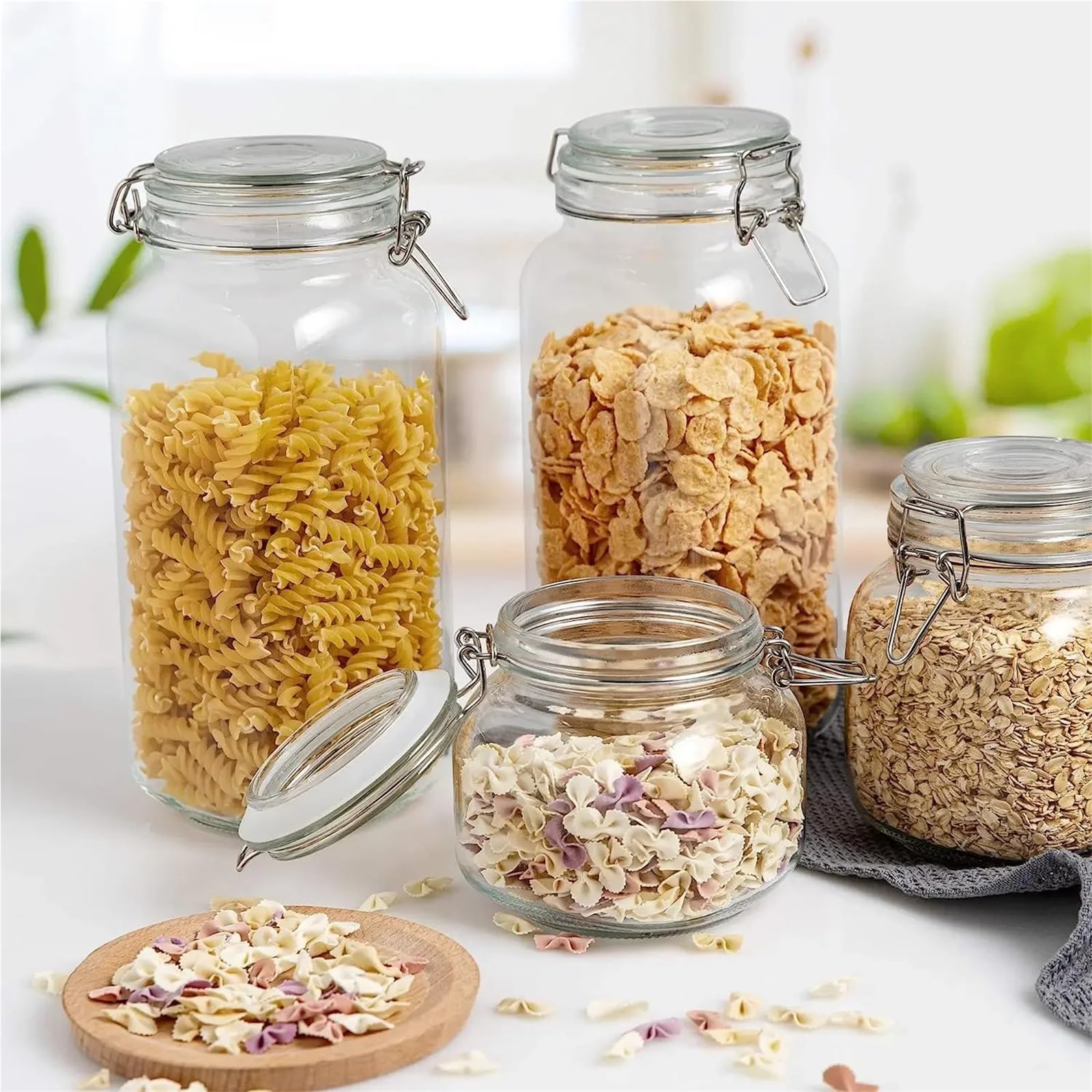 Tarro De Frutas Secas 4 Uds. Frascos de almacenamiento de alimentos, frascos de vidrio con tapas herméticas con abrazadera, frascos de frutas secas de boca ancha, botes de cocina, tarro sellado de vid