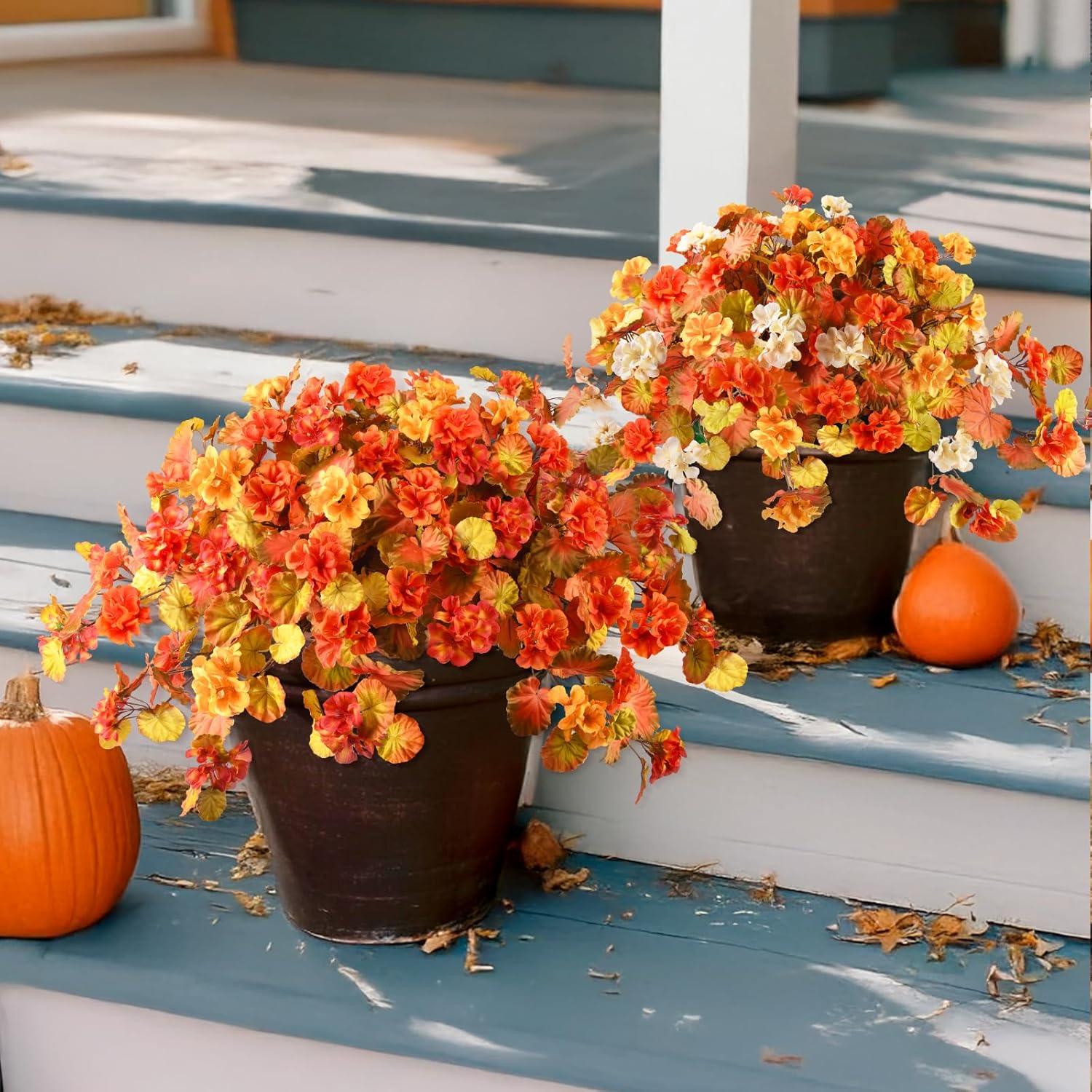 Artificial Fall Flowers for Outdoor Decor 2 Pcs UV Resistant Fake Flowers, Faux Fall Flowers for Outdoor Planters Autumn Silk Flowers for Porch Garden Patio Yard Halloween Decorations - Image 3