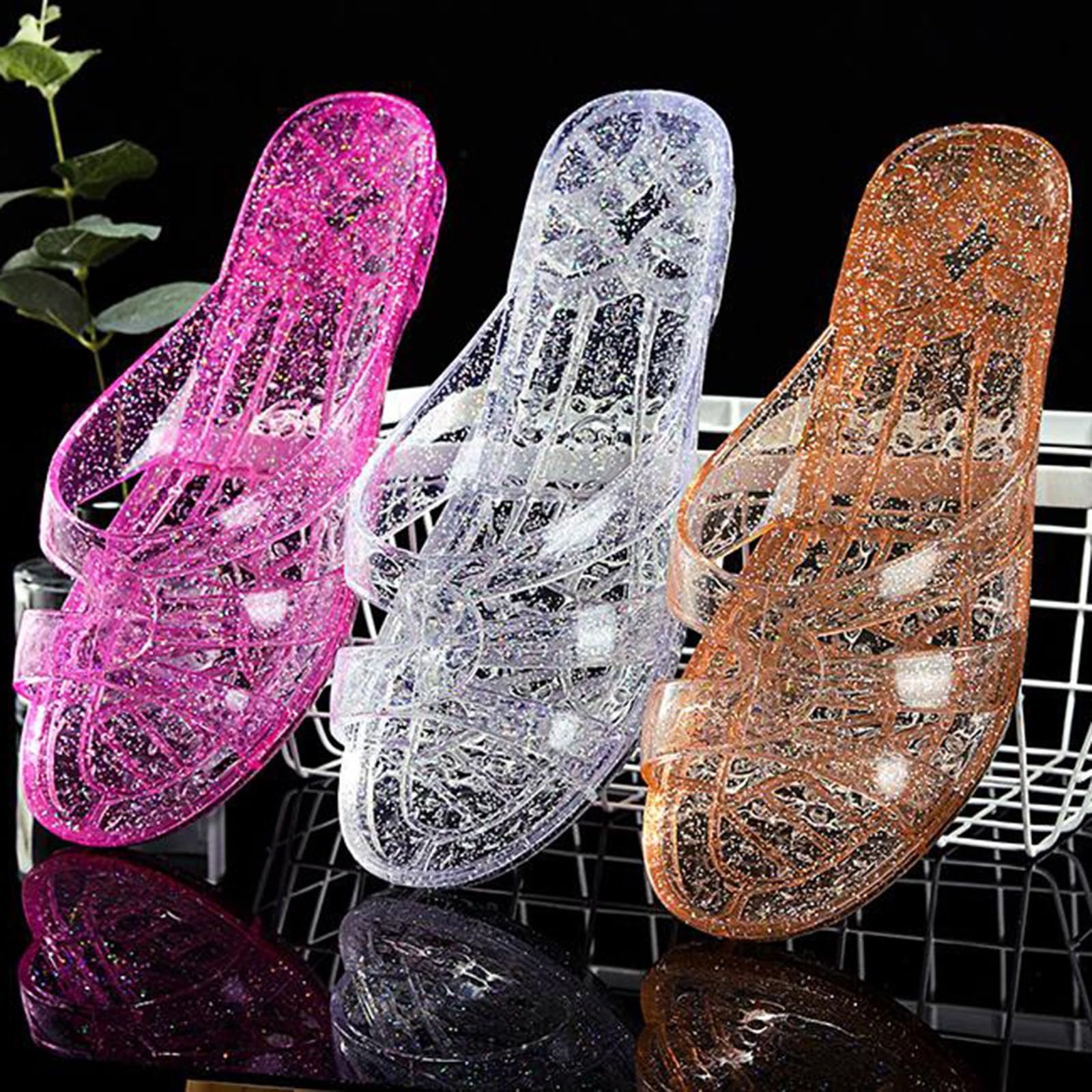 Sandalias abiertas con tacón bajo - Chanclas de verano para mujer
