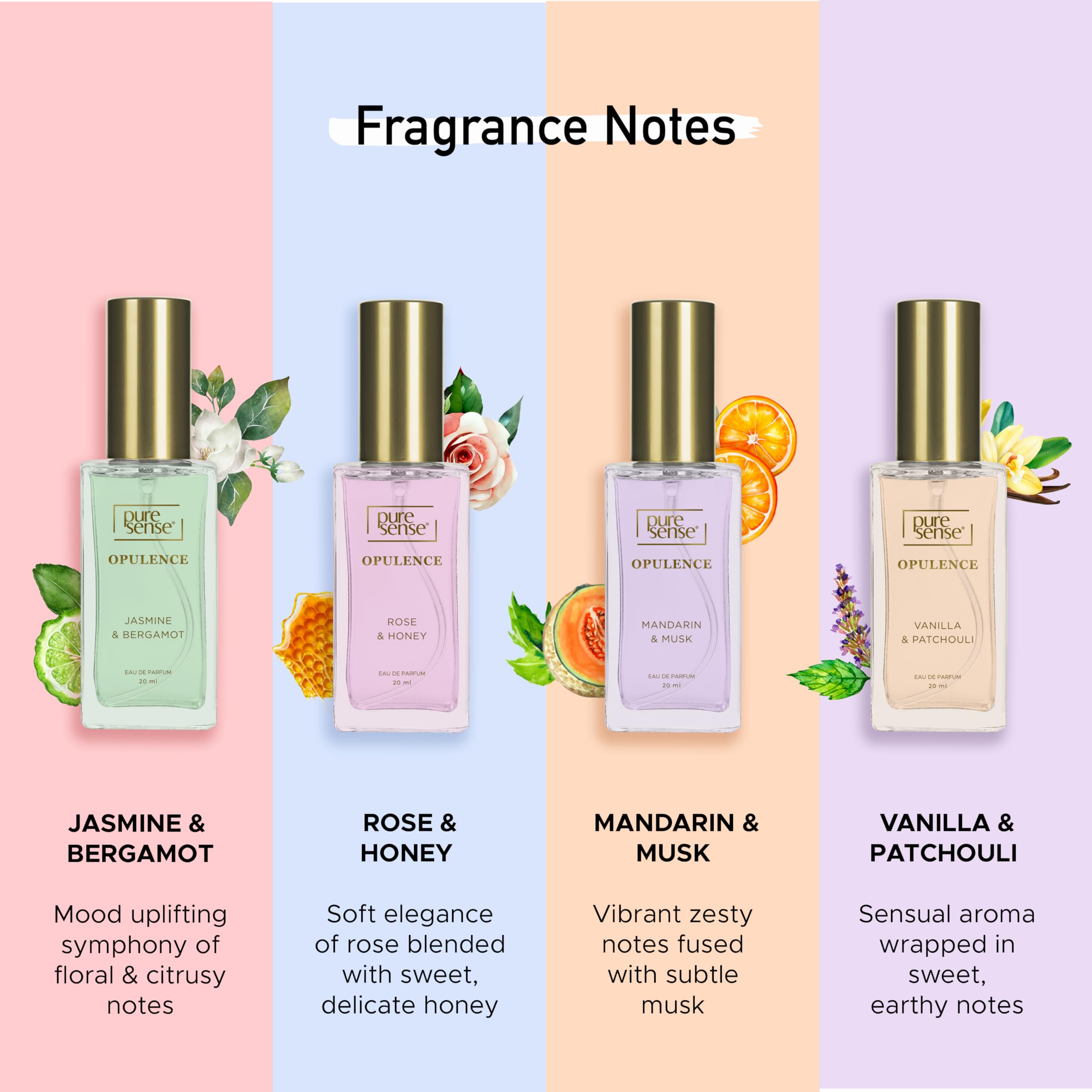 PureSense Into the Bloom Perfume (Vanilla + Mandarin + Jasmine + Rose) Long Lasting Women's Fragrance Gift Set (4x20ml) 80ml 1