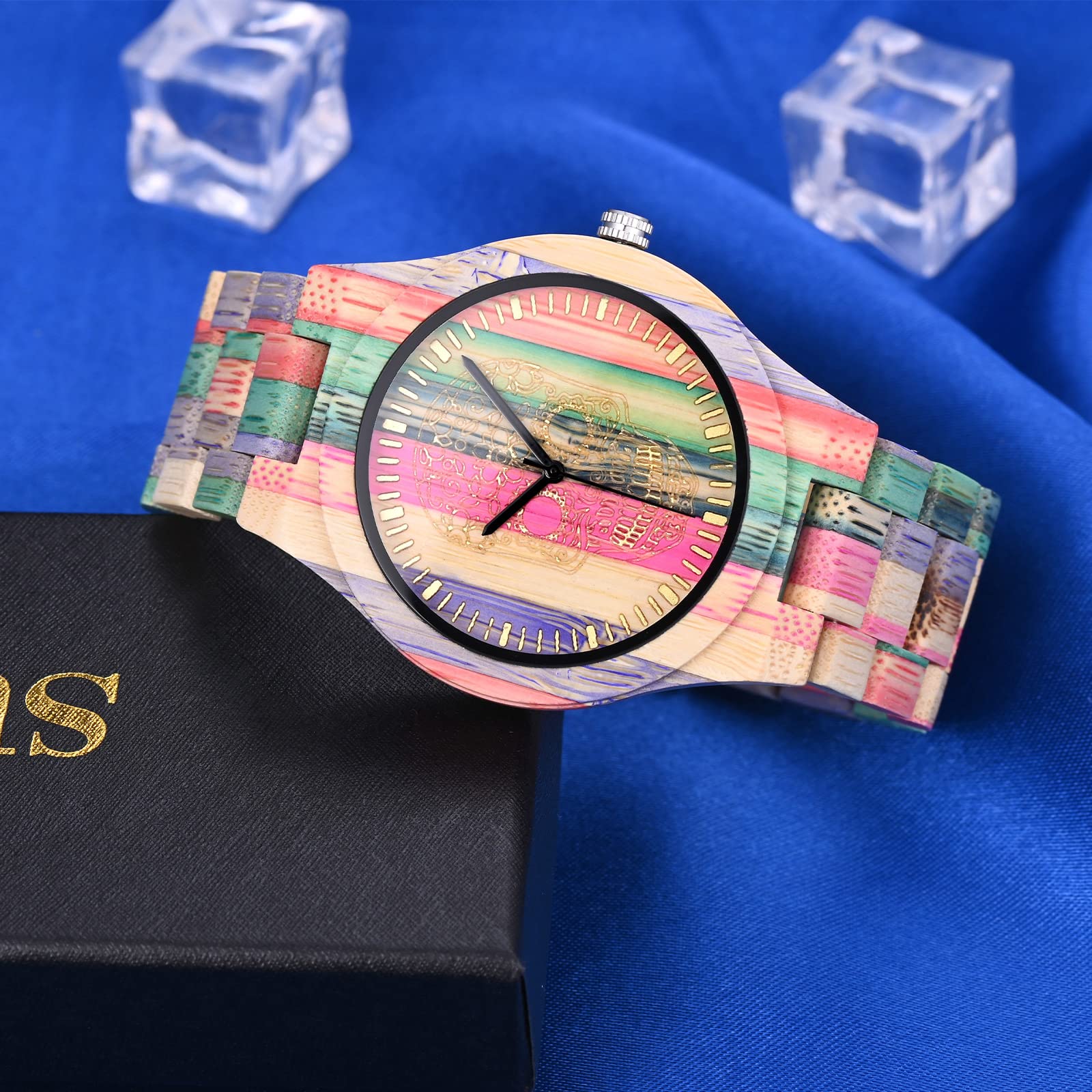 SUPBRO Holzuhren Herren Uhren Bunt Holz-Armbanduhr Bambus Holz Uhr Analog Armbanduhr Holzuhr Quarzwerk mit Holzarmband für Herren & Damen