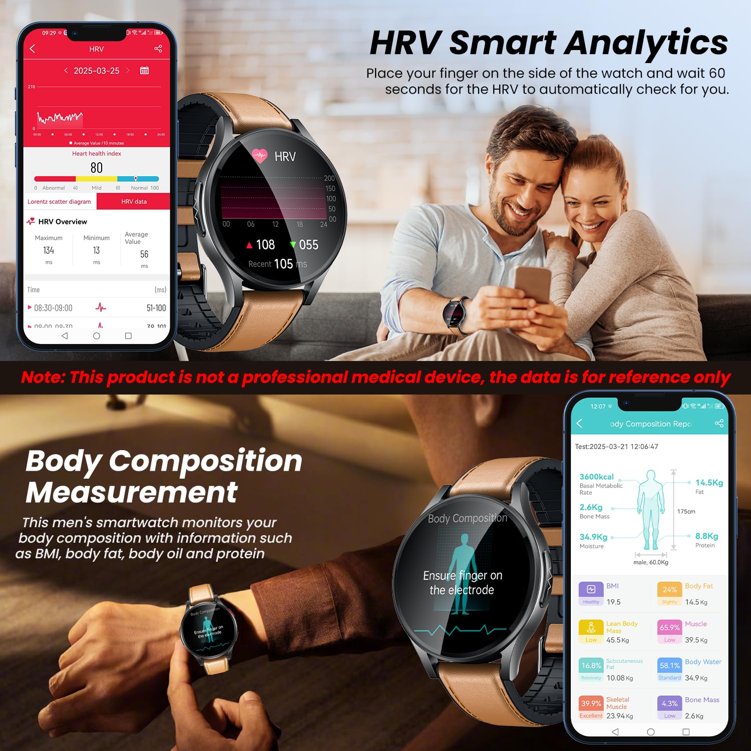 Smartwatch Herren mit EKG 𝐇𝐑𝐕 Blutdruck: Smart Watch Uhr 1,43" Rund AMOLED Schwarz Lederarmband ECG Armbanduhr Wasserdicht Herzfrequenz Schlafen Schrittzähler Telefonfunktion Fitnessuhr Android iOS
