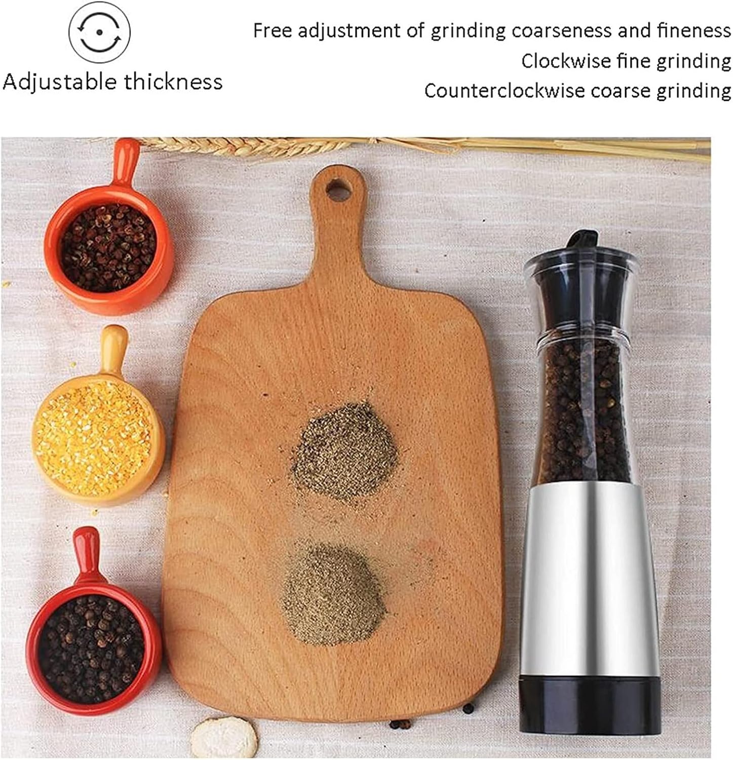 Refillable Pepper Mill Electric Salt And Pepper Grinder, Automatic Salt & Pepper Mill Refillable Adjustable Coarseness Salt Peppercorn Shakers, 22.5*6cm, Silver