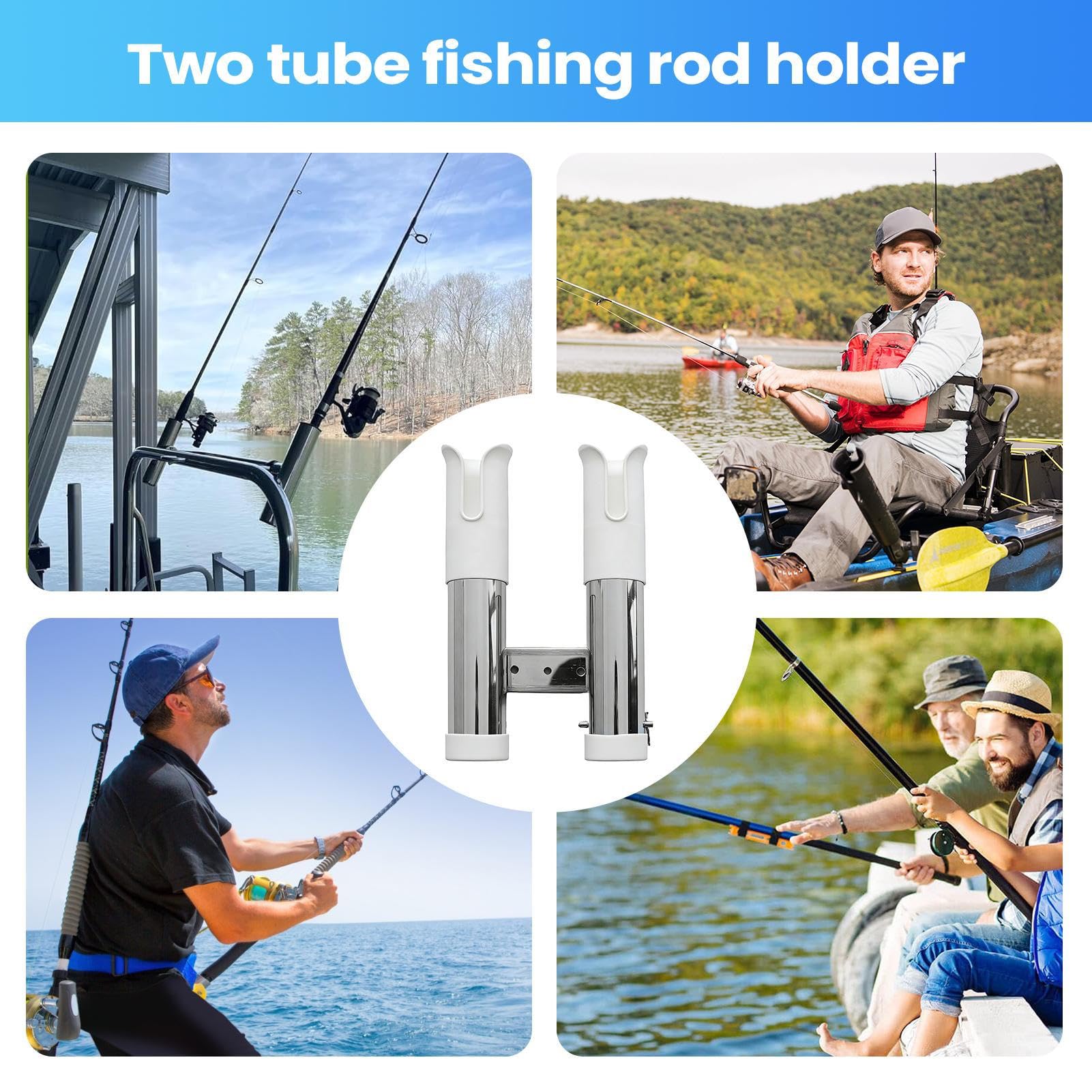 Soporte para caña de pescar, soporte de doble tubo para caña de pescar, soportes de acero inoxidable, para playa, garaje, hogar, viajes, agua salada, barco, kayak, yate, pontón marino