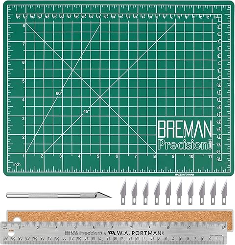 WA Portman - Juego de alfombrillas de corte para manualidades, regla de metal y cuchillos de manualidades, tapete de corte autocurable de 9 x 12
