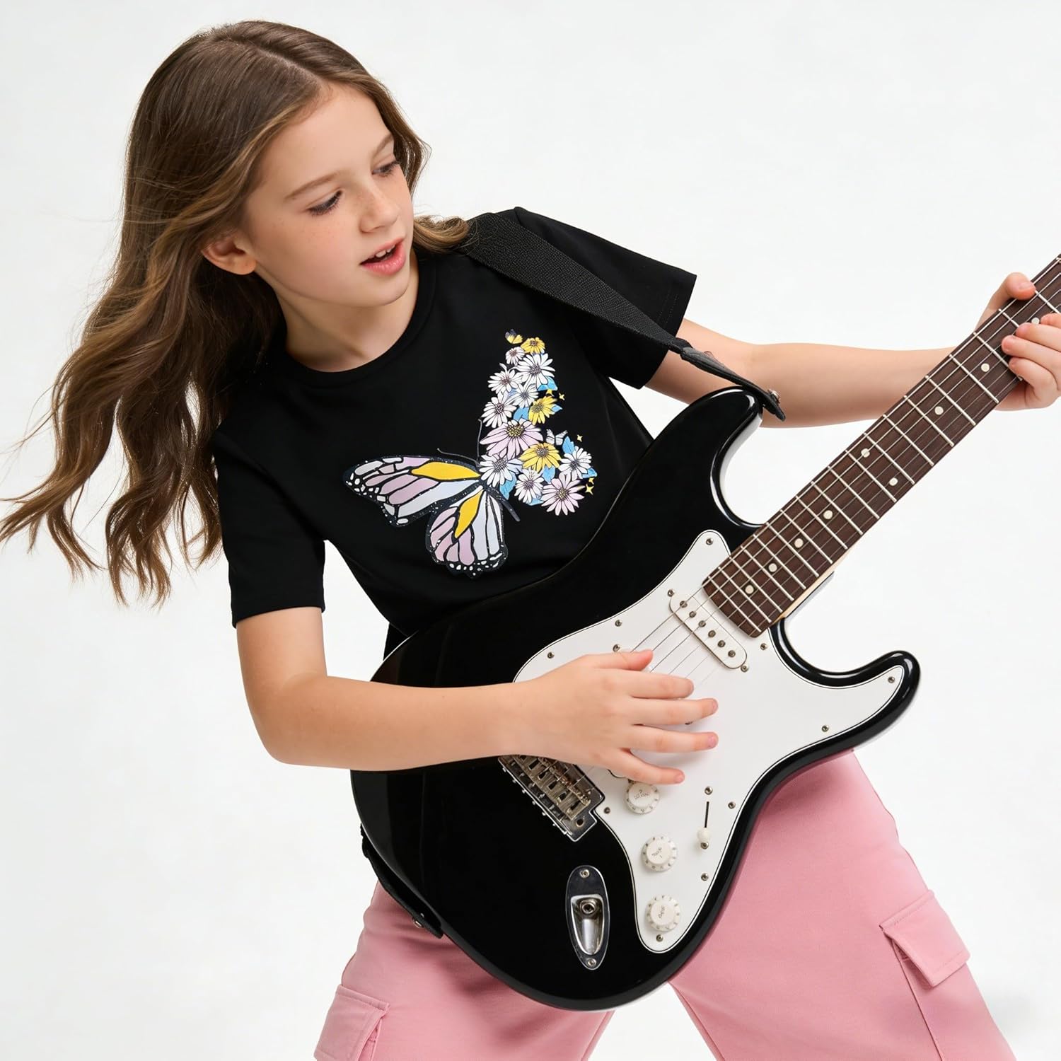 Kid Girl Clothes Outfits Figure Letter Graphic Tee Top + Flap Pocket Pants 2PC Spring Summer Clothing Set - Image 3