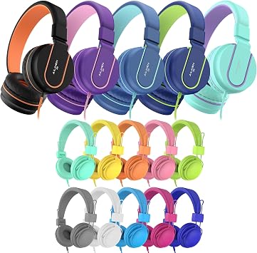 AILIHEN Kids Headphones Bulk 15-Pack for School Classroom K-12, On-Ear Wired Headsets with Microphone & Volume Limited, 3.5mm Jack for Chromebook, Computer, Laptop