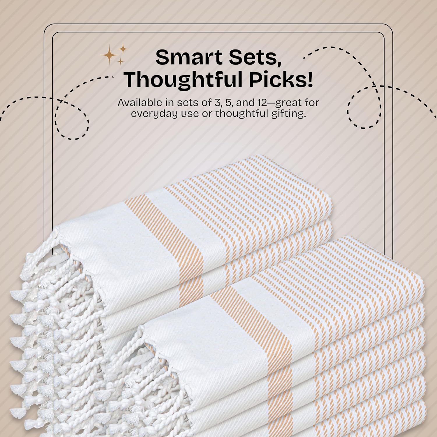 Beige Turkish Kitchen Towels 16x26 Inch, 3 Pack, 100% Cotton, Ultra Absorbent, Soft, Fast Dry, Machine Washable, Dish Towel with Tassels for Drying Dishes, Cleaning, Everyday Use - Image 6