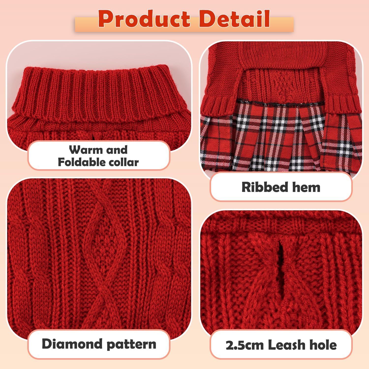 YUDODO Small Dog Sweater Dress with Bowtie Turtleneck - Knitted Pet Girl Dog Winter Clothes - Pet Warm Sweater for Puppy Yorkies, Chihuahua (S Red)