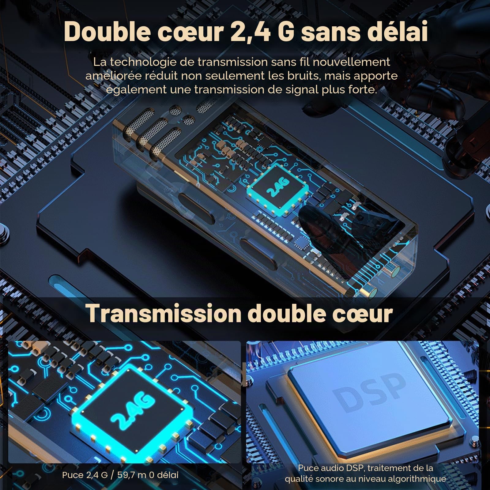 AURTEC Amplificateur de voix sans fil avec microphone cravate magnétique, 2,4 G, Bluetooth, carte TF, USB, AUX