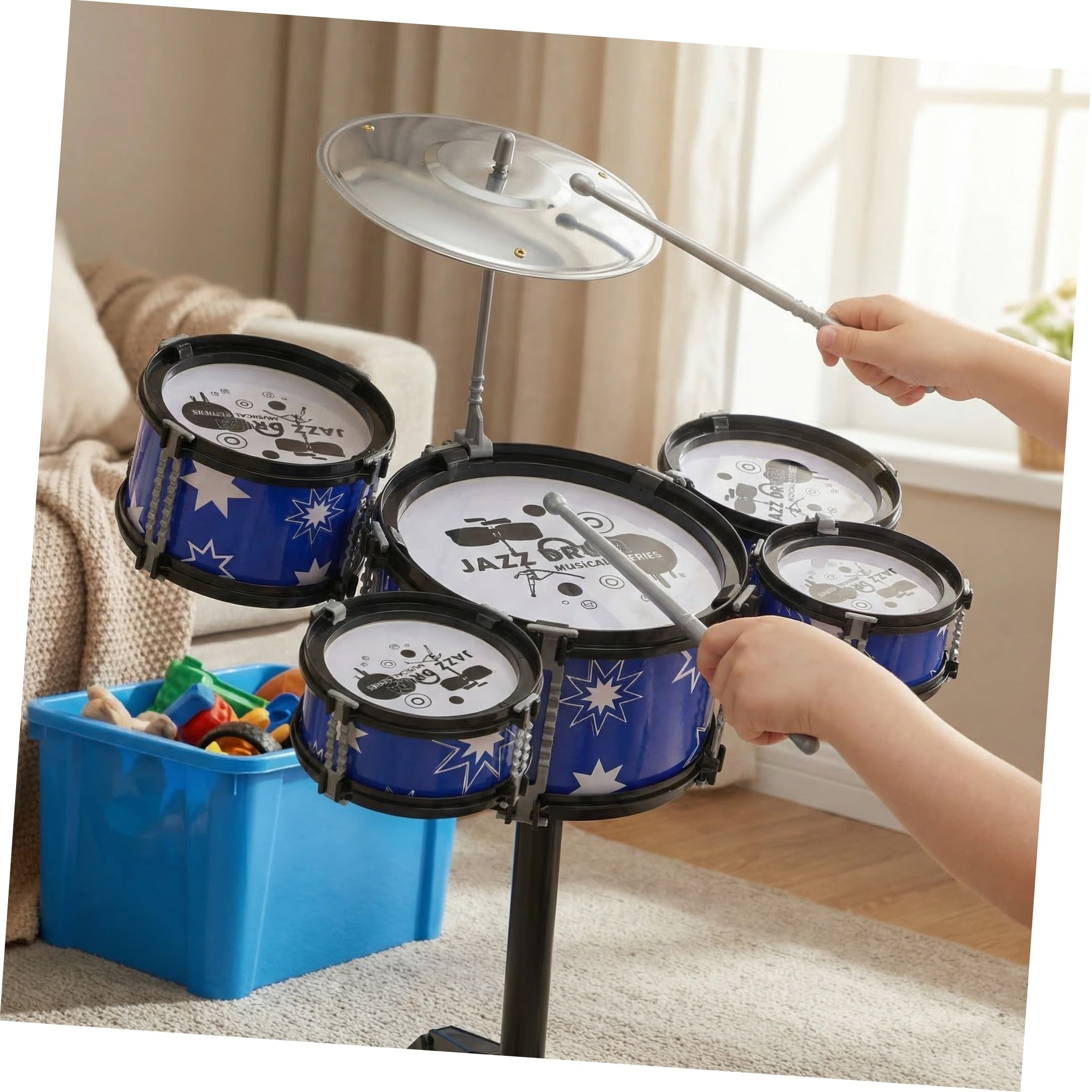 Batteria Jazz Per Bambini Piccoli Set Da Gioco Per Principianti Sgabello 21 Pollici Strumento Musicale a Percussione Educativo Per Sviluppare Senso Del Ritmo e Creatività