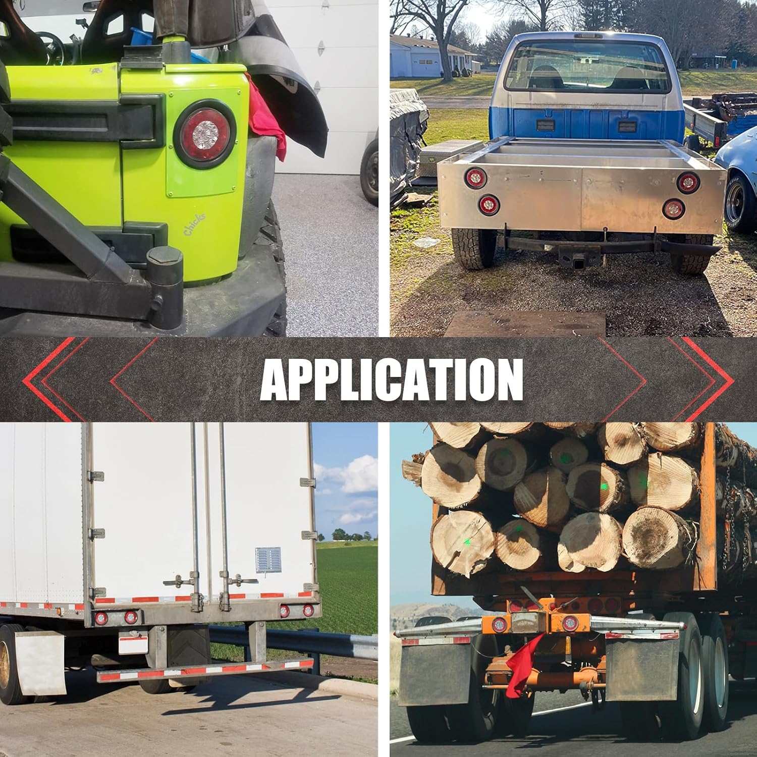 4PCS 4" Round LED Trailer Tail Lights 16LED with Rubber Grommet Sealed Waterproof IP67,Brake Stop Running Reverse Signal Lamps for RV Trailer Trucks Van