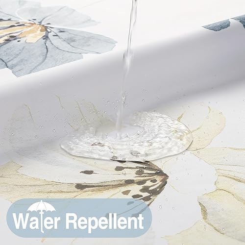 Miniatura 7 de QiyI Cortina de ducha de flores con forro de tela a presión, cortinas de baño de tela floral de acuarela gris, cortinas de ducha sin gancho con