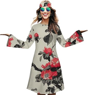 Womens Crew Neck Long Bell Sleeve Outfits A Line Swing Empire Waist T Shirt Basic Mini Dresses Sundress